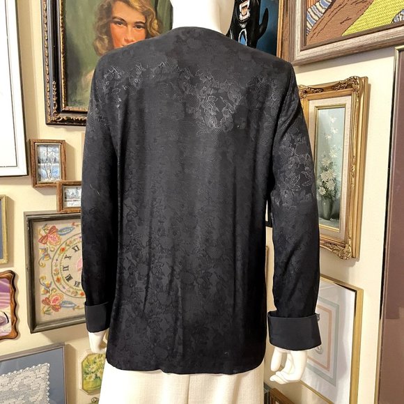 80s Vintage Signet Black Rayon Lace Print Jacquard One Button Long Sleeve Jacket - Picture 3 of 6